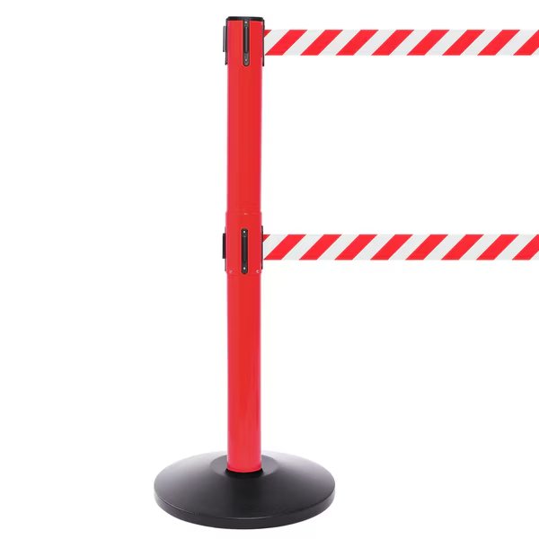 SafetyPro Twin 300, Red, 16' Red/White Diagonal Striped Belt, Queue Solutions, Mfr#: SPROTwin300R-RW160